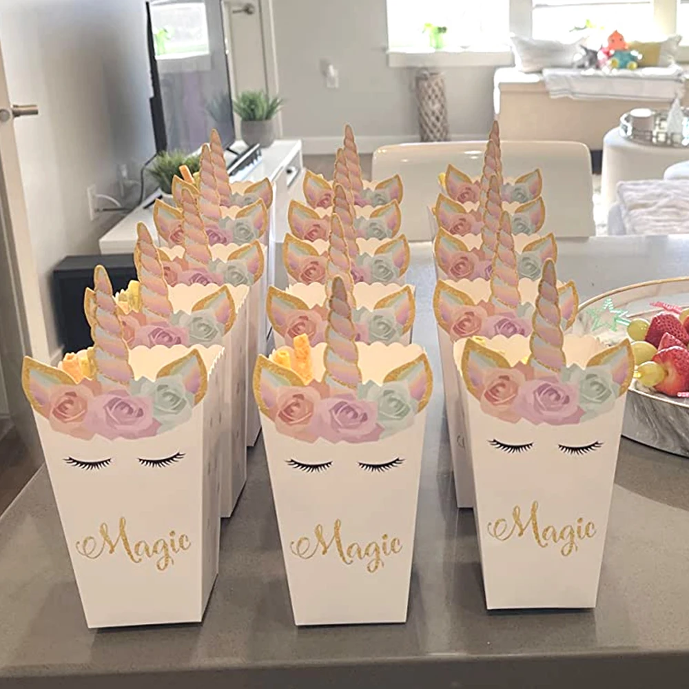 Food Snacks For Baby Shower - 6/12szt Jednorożec Pudełko na Popcorn Jednorożec