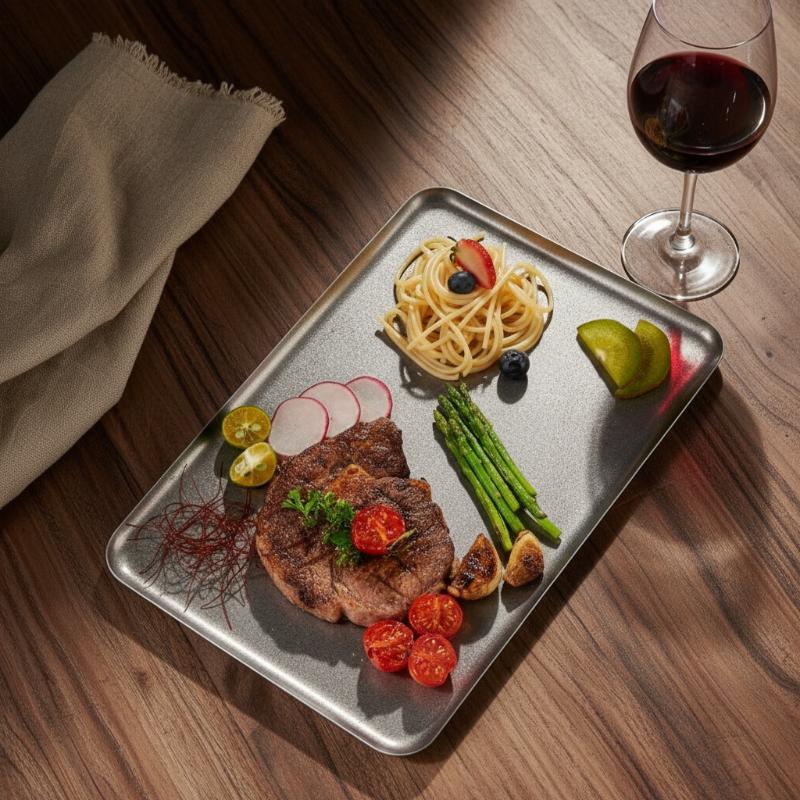 Kwadratowa taca ze stali nierd – Food Snacks Party recenzja i cena